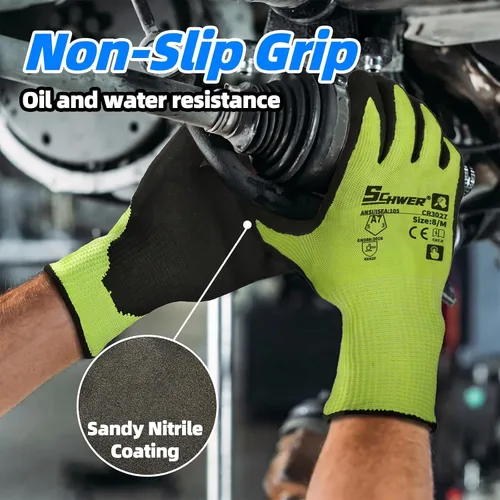 Vista 4 de Schwer 2 pares de guantes de trabajo resistentes a cortes A7 Amarillo