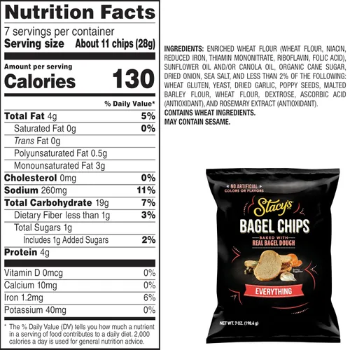 Vista 2 de Stacy’s Chips de Bagel, Todo, Sin Colorantes ni Sabores Artificiales, Bolsa de 7 oz
