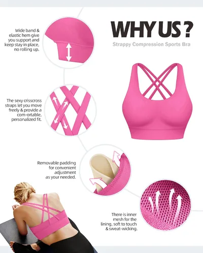 Vista 5 de Ama Larsi Brasier deportivo con tiras para mujer, de alto impacto, sexy, con espalda cruzada, sin varillas, acolchado para entrenamiento, yoga