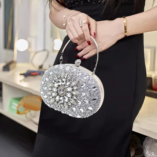 Vista 2 de Bolsos de mano de noche con diamantes de imitación para mujer, bolso de mano de boda, bolso de fiesta de novia, diamantes de graduación, bolsos