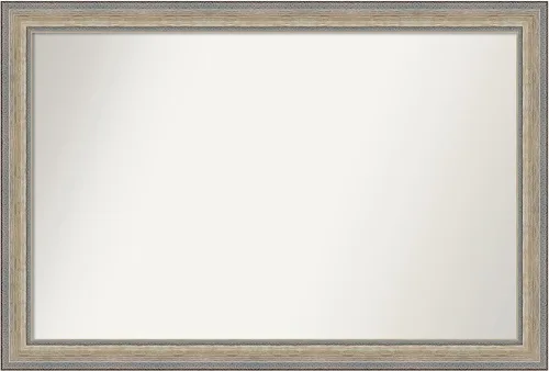 Vista 143 de Amanti Art Espejo de baño plateado para sobre el fregadero, 28 x 37 pulgadas, elegante espejo rectangular de peltre cepillado, marco de madera