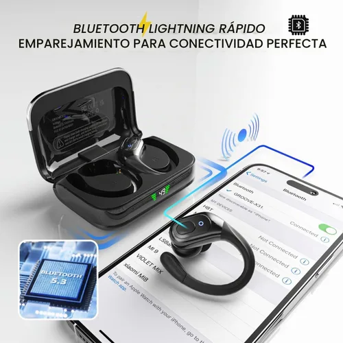 Vista 5 de Groove Auriculares inalámbricos 4 en 1 con estuche de carga, 80 horas de reproducción, auriculares inalámbricos Bluetooth 5.3 IPX7, impermeables