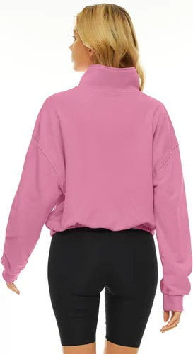 Vista 5 de Trendy Queen Sudaderas con capucha y media cremallera para mujer, con cremallera de un cuarto, manga larga, ropa de moda