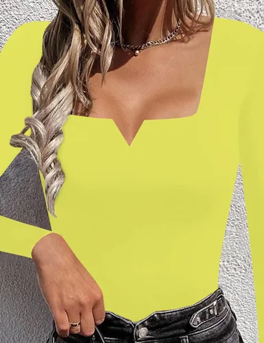 Vista 4 de Chunpin Enterizo de manga larga con cuello cuadrado y muesca, con cuello en V para mujer