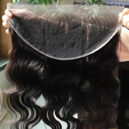 Vista 45 de BEEOS Frontal de Encaje HD de 13 x 4 pulgadas Solamente, cabello humano virgen lacio de color rubio 613, línea de cabello prearrancado de 0.10mm