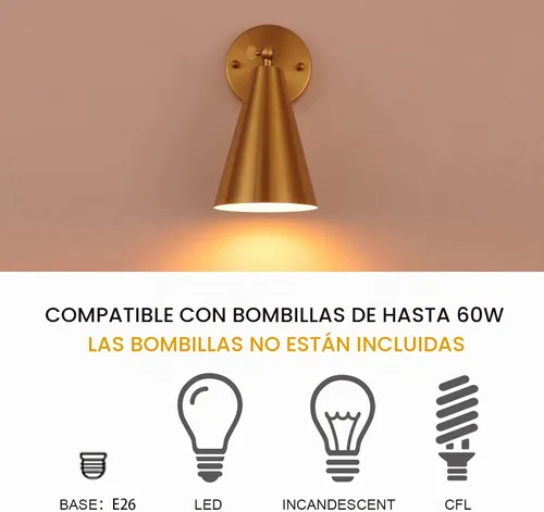 Vista 6 de MWZ Juego de 2 Apliques Dorados, Apliques de Pared Modernos de Latón con Pantalla de Metal, Lámpara de Brazo Oscilante de Montaje en Pared