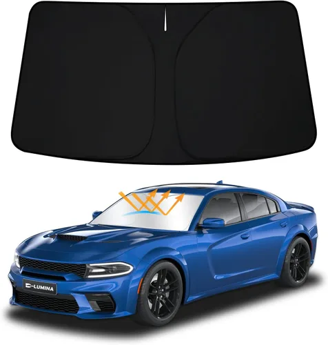 Vista 8 de D-Lumina Winshield - Parasol con bandera de Estados Unidos para Dodge Charger 2011-2023, protector solar frontal plegable bloquea los rayos UV