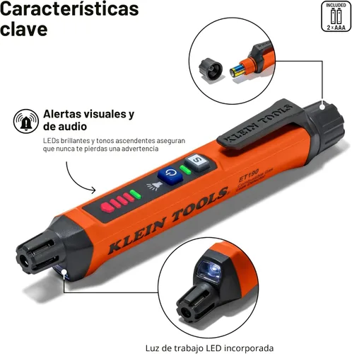 Vista 3 de Klein Tools Detector de fugas de gas ET190, amplio rango de detección, alertas audibles y LED, delgado y ligero