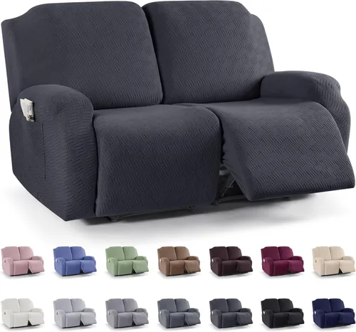 Vista 8 de KinCam Fundas para Reclinables, Fundas Elásticas para Sillas Reclinables, Fundas para Sofá Reclinable con Rayas Jacquard, Fundas Protectoras de Negro