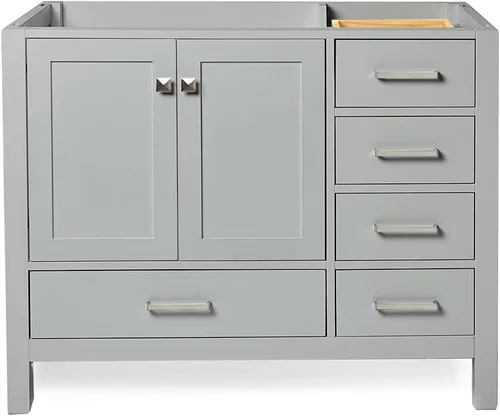 Vista 16 de ARIEL Cambridge Mueble base de tocador de baño de 36 pulgadas, madera maciza, 2 puertas de cierre suave, 5 cajones de cola de milano, roble marrón