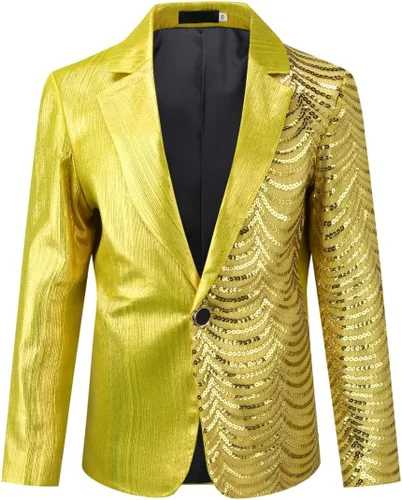 Vista 2 de Boyland Traje de esmoquin de 2 piezas para niños, con lentejuelas brillantes, solapa de pico y pantalones ajustados para fiestas