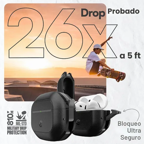 Vista 4 de Keybudz Funda para AirPods 4 con candado, funda totalmente impermeable para AirPods de 4ª generación, llavero, protección resistente y resistente