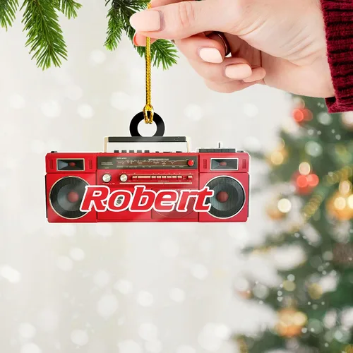 Vista 3 de Adorno de radio personalizado 2025, adorno de radio retro personalizado, cinta de cassette, adornos retro, adornos de radio de Navidad, adornos