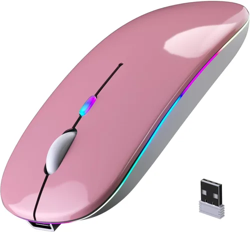 Vista 11 de Mouse inalámbrico Bluetooth, recargable, LED, silencioso, diseño ultradelgado (Bluetooth 5.2 y receptor USB de 2.4GHz) Mouse de computadora
