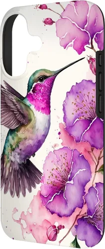Vista 2 de Hummingbird Floral Watercolor Pink Purple Paint Flowers Case for iPhone 17