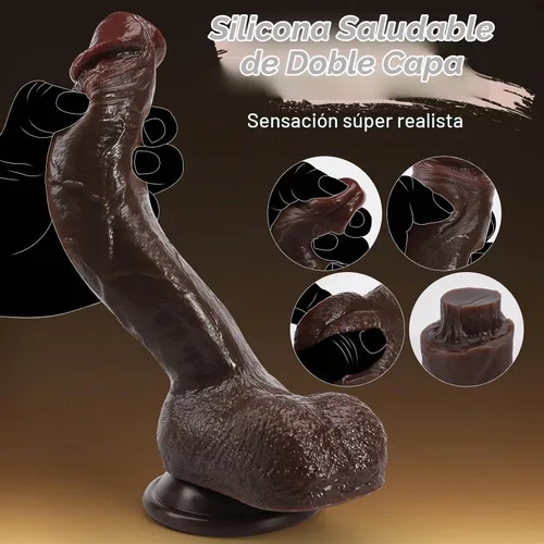 Vista 3 de Consolador realista para principiantes, consoladores negros de silicona suave de 8.4 pulgadas con fuerte ventosa para juego sin manos, pene anal