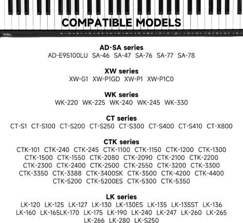 Vista 4 de Adaptador de corriente de cargador Casio de 9.5V Casio compatible con Casio Piano AD-E95100LU, Casio Keyboard SA-76, SA-77, SA-46, LK-135, WK-225