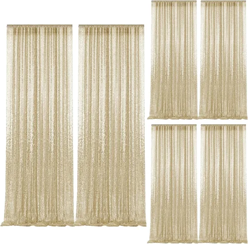 Vista 112 de 2 paneles de cortinas de fondo de lentejuelas verdes de 8 pies, cortinas de fondo de fotografía con purpurina para decoración de Navidad, boda