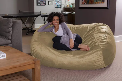 Vista 4 de Puf grande de 6 pies Sofa Sack Bean Bags, Microfibra, Camel Camello