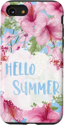 Vista 13 de Funda para iPhone 15 Hello Summer Sign Decor Summer Tropical Hibiscus Flowers Case