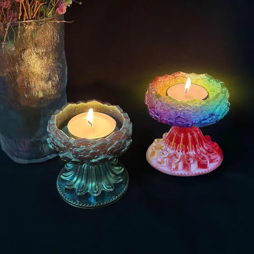 Vista 2 de 2 juegos de moldes de resina para candelita de té, candelabros de luz de té de loto, moldes de silicona para resina, candelabro votivo de flores