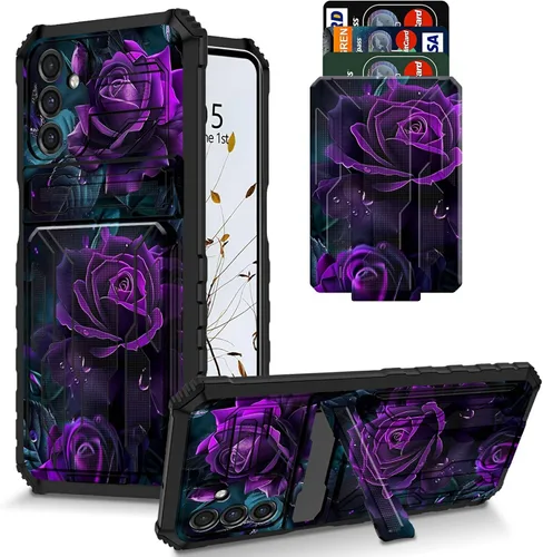 Vista 10 de Funda para Galaxy S21 FE 5G 2022 con soporte, funda de doble capa de policarbonato duro de TPU suave, estampado de vaca, estampado animal