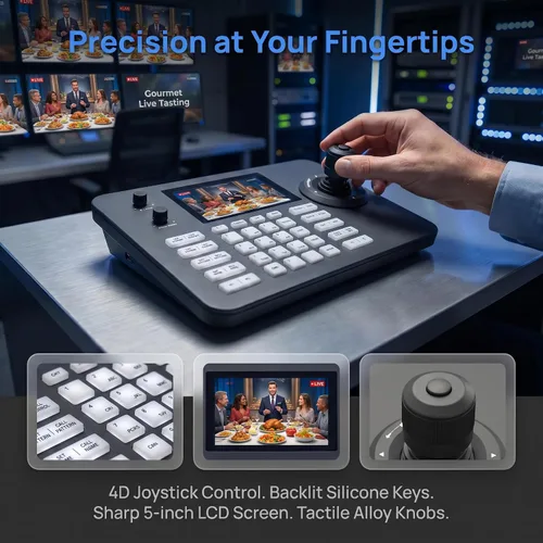 Vista 5 de Hsility Controlador PTZ Controlador de cámara POE Network 4D Joystick Decodificación Teclado Interior con pantalla LCD de 5 pulgadas, 480p