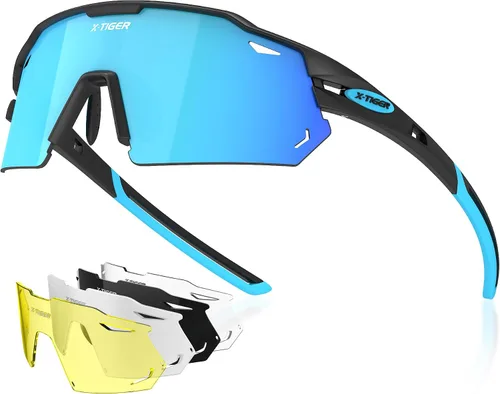 Vista 9 de X-TIGER Gafas de ciclismo polarizadas con 5 lentes intercambiables, MTB para ciclismo, béisbol, carrera, lentes deportivos para hombres y mujeres