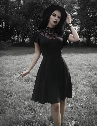 Vista 7 de Scarlet Darkness Vestido de fiesta vintage con escote de encaje negro para mujer