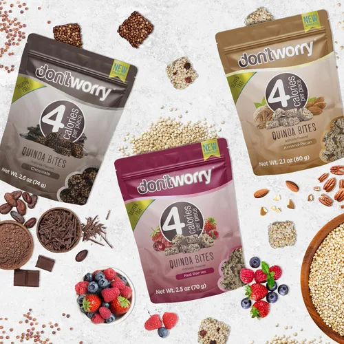Vista 5 de Don't Worry Bocados orgánicos de quinua Sabor a nuez de chocolate y almendras Caramelo sin azúcar, 4 calorías por pieza, galletas cetogénicas