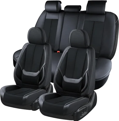 Vista 12 de Coverado Fundas de Asientos Delanteros, Funda de Asiento de Cuero Sintético de Lujo Impermeable, Protector de Asiento de Coche Beige, Funda