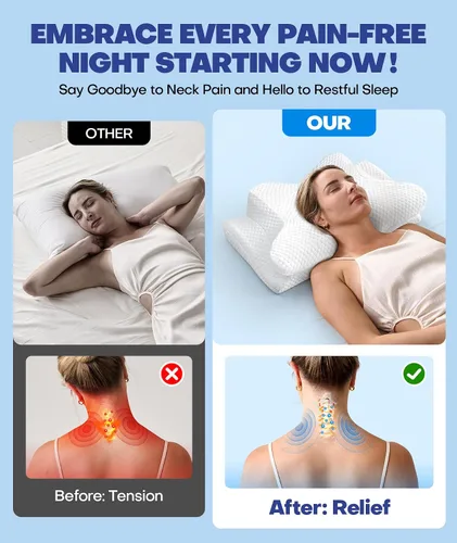 Vista 2 de Emircey Almohada cervical para el cuello cervical de alivio de nivel clínico para dormir, almohada ortopédica de espuma viscoelástica para dormir