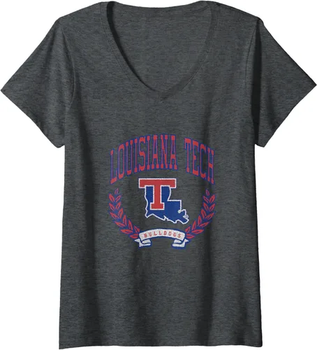 Vista 3 de Louisiana Tech Bulldogs Varsity Logo - Camiseta con cuello en V con licencia oficial, Negro