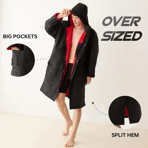 Vista 8 de Parka de natación impermeable cálida para adultos, bata cambiadora con capucha de gran tamaño, poncho de invierno de felpa para deportes acuáticos