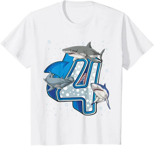 Vista 26 de Camiseta de 4.º cumpleaños para niños de 4 años con diseño de tiburón oceánico Negro