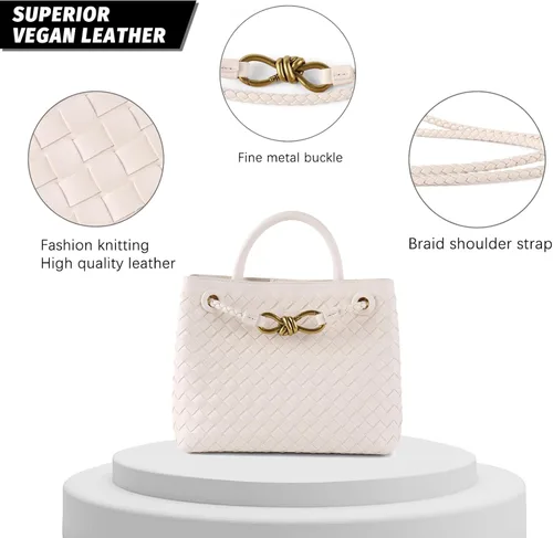 Vista 4 de Bolsa tejida para mujer, bolsa tejida con asa superior, bolsa de hombro tejida, bolsa cruzada