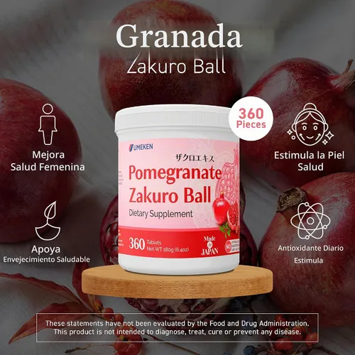 Vista 2 de Umeken Bolas de zakuro de extracto de granada - 360 piezas (suministro de 2 meses), paquete de 1 botella, suplemento masticable con vitaminas