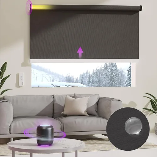 Vista 22 de Astomi Persianas enrollables motorizadas para ventanas, persianas inteligentes opacas para interiores, control remoto y de voz sin esfuerzo