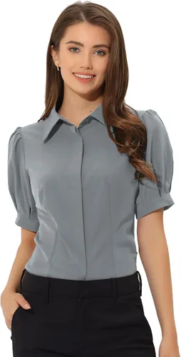 Vista 7 de Allegra K Camisa de manga corta con botones para mujer, con cuello y manga corta