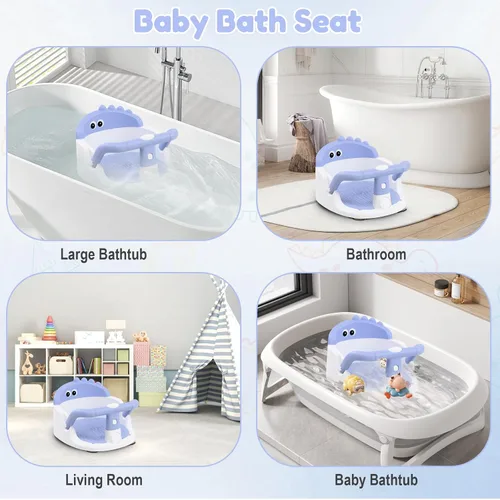 Vista 6 de Asiento de baño para bebés de 6 meses en adelante sentados, silla de baño antideslizante con ventosa, seguro y cómodo asiento de baño infantil Azul