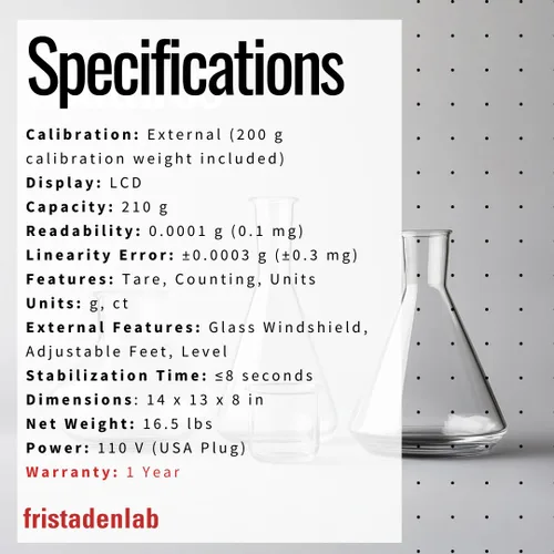 Vista 7 de Fristaden Lab Balanza analítica 7.41 oz x 0,1 mg (0.00 oz) Certificado de calibración Balanza de laboratorio profesional Compañía USA