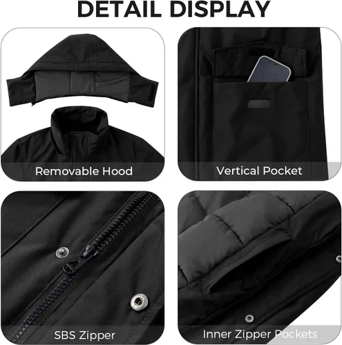 Vista 5 de Wantdo - Abrigo de invierno acolchado para hombre, chaqueta parka con capucha y forro