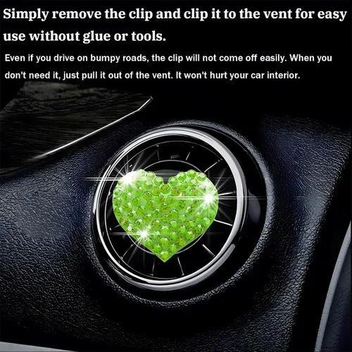 Vista 3 de Osilly - Clips brillantes para ventilación de automóvil, 2 piezas; adorno brillante con forma de corazón para salida de aire acondicionado
