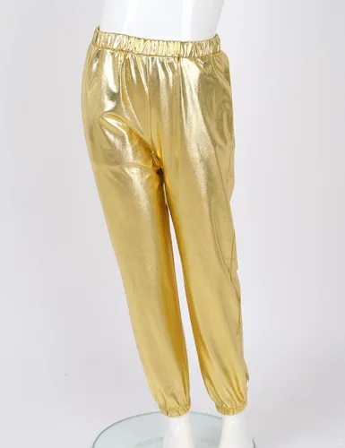 Vista 5 de YiZYiF Conjunto de ropa de baile para niños y niñas, disfraz de hip hop, jazz, chaqueta bomber metálica brillante con pantalones de cintura alta