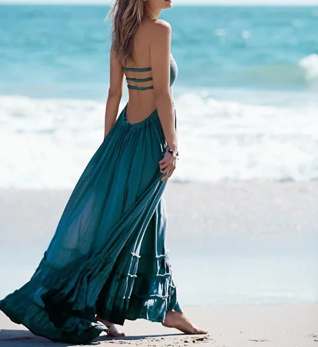 Vista 4 de R.Vivimos Vestidos largos de algodón sexy sin espalda para mujer