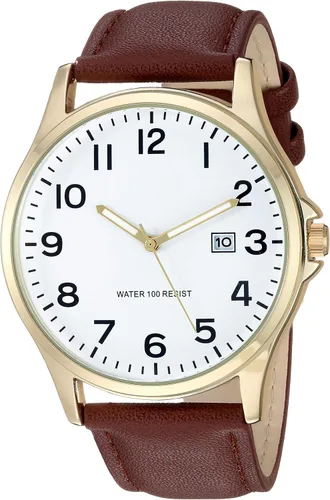 Vista 5 de Amazon Essentials Reloj Analógico de Banda de Cuero de 42mm Fácil de Leer para Hombres Negro/Plata