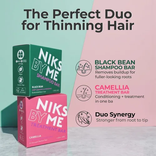 Vista 2 de K-Beauty - Juego de barra de champú y acondicionador para el cabello fino – Cuidado sólido del cabello con aceite de frijoles negros y camelia