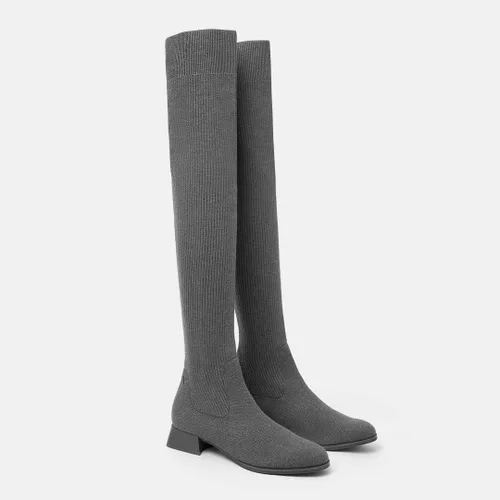 Vista 3 de VIVAIA Madeline - Botas de moda para mujer, punta redonda, por encima de la rodilla, 22.8in, altura del eje, 1.181in, tela tejida de lana, zapatos