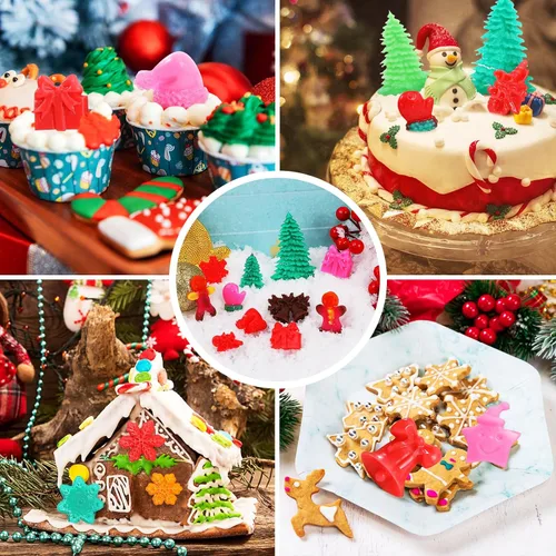 Vista 6 de Moldes de silicona para fondant de Navidad, lindo árbol de Navidad, Papá Noel, oso amoroso, alce, muñeco de nieve, invierno, congelado, fiesta