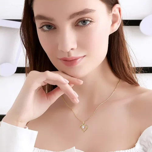 Vista 4 de Collar de corazón de oro macizo de 14 quilates para mujer delicado dije de corazón de amor de cristal de oro regalo de joyería para mamá esposa